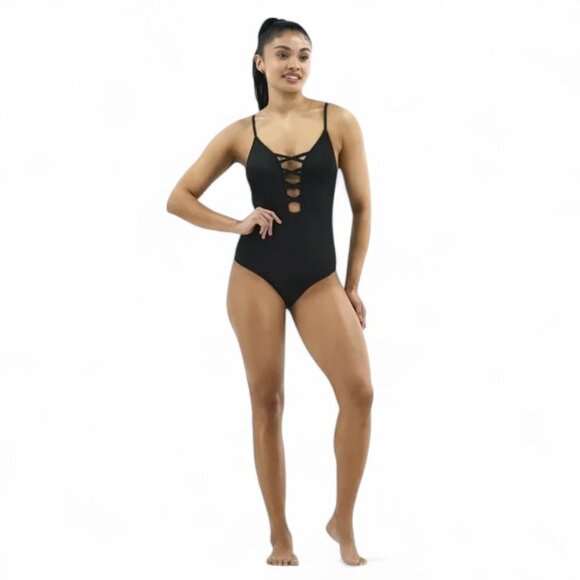 No Boundaries Ribbed Lace Up One-Piece Swimsuit Plus Size XXL (20) Slimming NEW - Picture 1 of 10